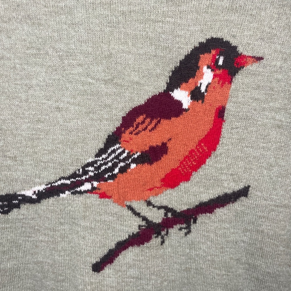 Talbots Green Sweater with Bird Design - Picture 2 of 6